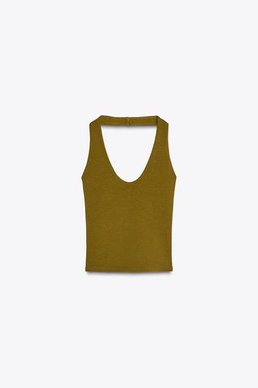 HALTER TOP - Olive green by Zara