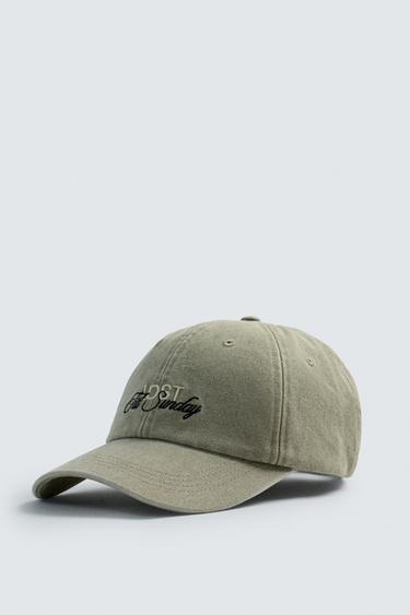 WASHED CAP WITH EMBROIDERED TEXT - camel by Zara