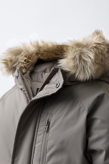 WATER-REPELLENT PARKA WITH DETACHABLE FAUX FUR HOOD - Taupe grey by Zara