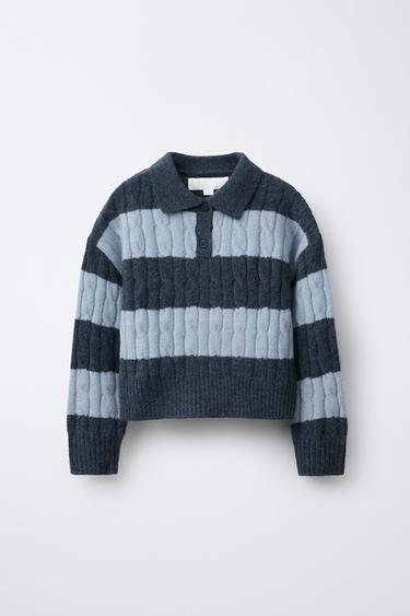 CABLE-KNIT STRIPED POLO JUMPER - striped by Zara