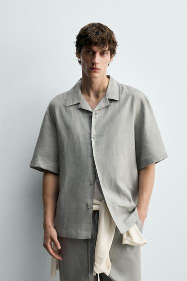 RELAXED FIT 100% LINEN SHIRT - Light grey by Zara