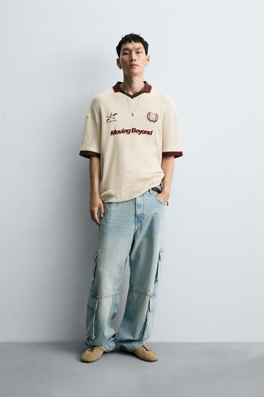 RETRO FOOTBALL TEXTURED POLO SHIRT - Oyster-white by Zara