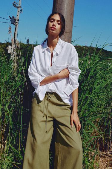 OVERSIZE LINEN BLEND SHIRT - White by Zara