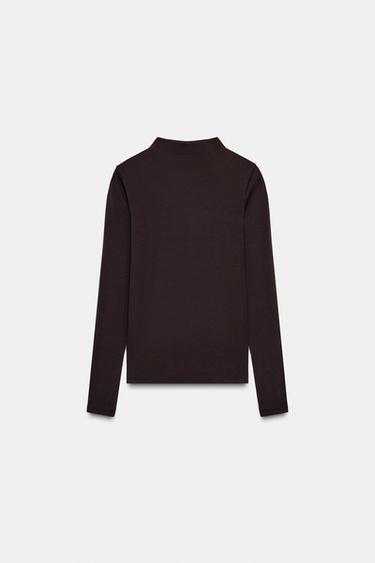 HIGH NECK T-SHIRT - Chocolate by Zara