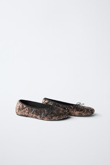 SEQUIN BALLET FLATS - Silver by Zara