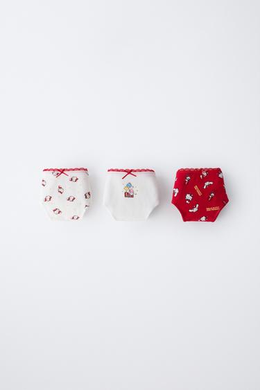 AGES 6-14 / THREE-PACK OF HELLO KITTY © SANRIO BRIEFS - Ecru / Red by Zara