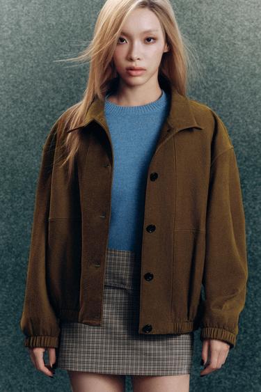 LEATHER BOMBER JACKET ZW COLLECTION LIMITED EDITION - Khaki by Zara