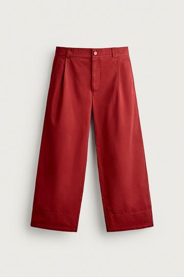 WIDE-LEG PLEATED TROUSERS - Red by Zara