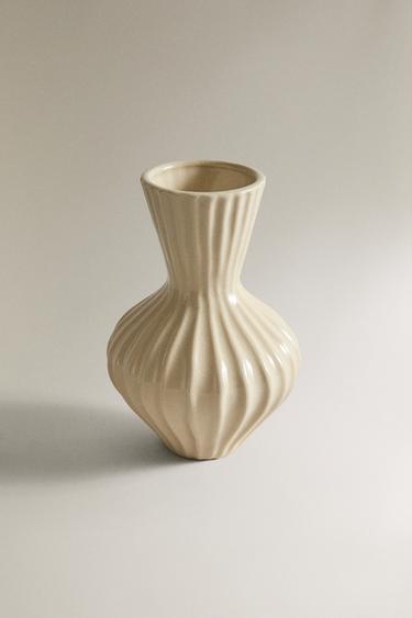 SMALL ENAMELLED STRIPED CERAMIC VASE - Cream by Zara