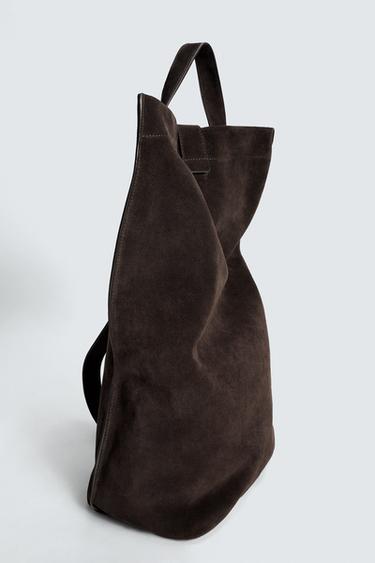 LEATHER TOTE BAG - Brown by Zara