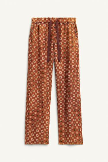 LIMITED EDITION 100% SILK PRINTED TROUSERS - Brick by Zara