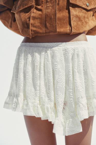 LACE FRILL MINI SKIRT - Ecru by Zara
