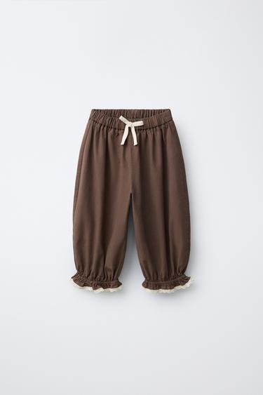 LACE TRIM SAROUEL TROUSERS - Brown by Zara