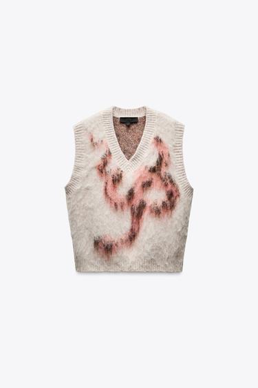 BRUSHED JACQUARD KNIT WAISTCOAT - Pink / White by Zara - Image 0
