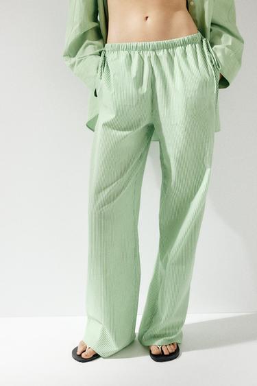 STRIPED PALAZZO TROUSERS - Green/White by Zara