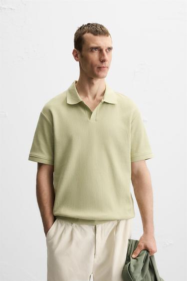 VERTICAL TEXTURED POLO SHIRT - Light green by Zara