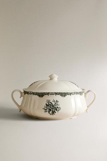 FLORAL EARTHENWARE SERVING TUREEN - Dark olive by Zara