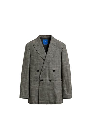 DOUBLE-BREASTED CHECK WOOL-LINEN SUIT BLAZER AARON LEVINE X ZARA - Black / White by Zara