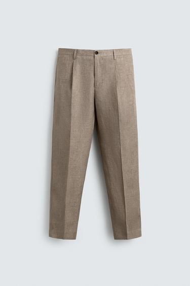 100% LINEN REGULAR FIT TROUSERS - Sand / Marl by Zara