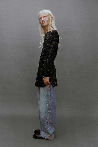 WIDE-LEG JEANS WITH RHINESTONES - Blue by Zara