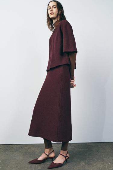 100% WOOL MIDI SKIRT ZW COLLECTION - Wine by Zara