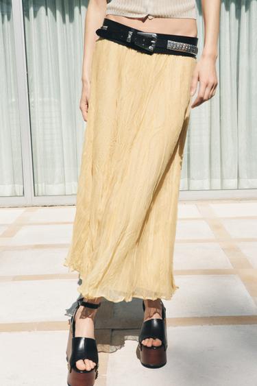 ZW COLLECTION CRINKLE EFFECT MIDI SKIRT - Light yellow by Zara