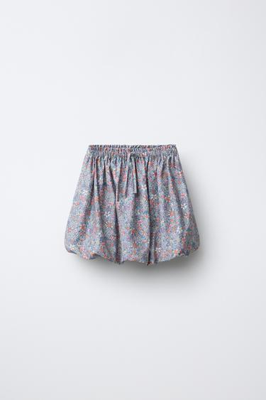 POPLIN FLORAL BALLOON SKIRT - Blue by Zara
