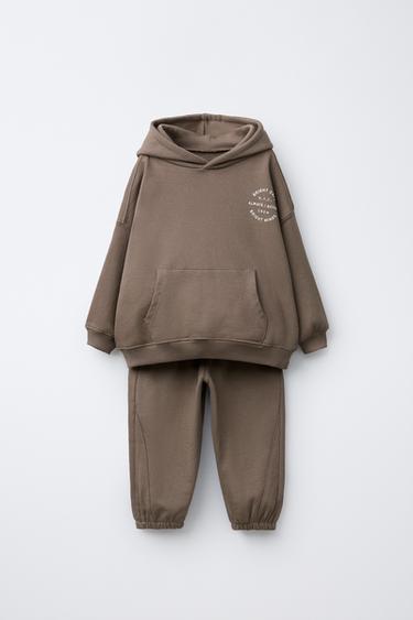 TEXT SWEATSHIRT AND JOGGER TROUSERS JOGGING SET - Light brown by Zara - Image 0