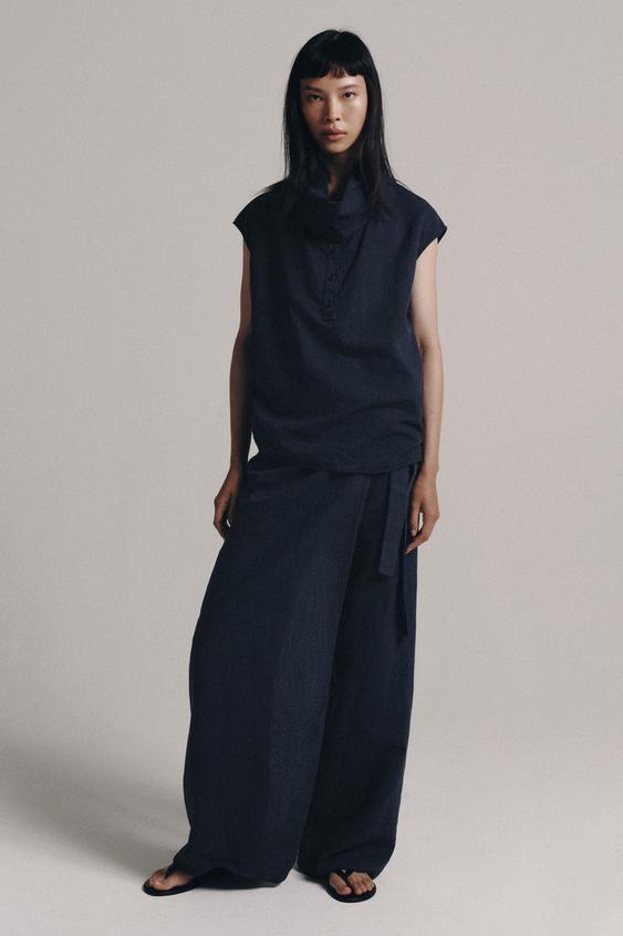 ZW COLLECTION LINEN BLEND SHIRT - Navy blue by Zara - Image 0