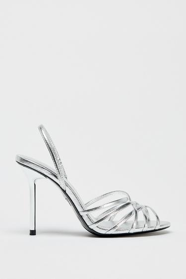 METALLIC-EFFECT HIGH-HEEL SANDALS - Silver by Zara
