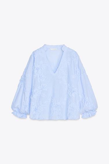 STRUCTURED STRIPED POPLIN BLOUSE - Blue/White by Zara
