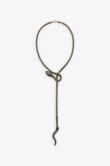 TEXTURED SNAKESKIN PRINT NECKLACE - Golden by Zara