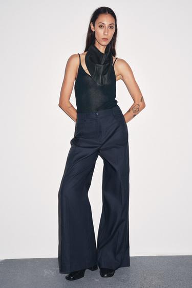 ZW COLLECTION WIDE-LEG TROUSERS - Ink blue by Zara