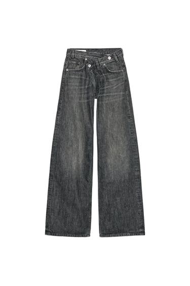 TRF WIDE-LEG CROSSED WAIST HIGH-WAIST JEANS - Black by Zara