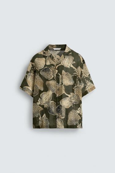 STRAWBERRY PRINT 100% RAMIE SHIRT - Khaki by Zara