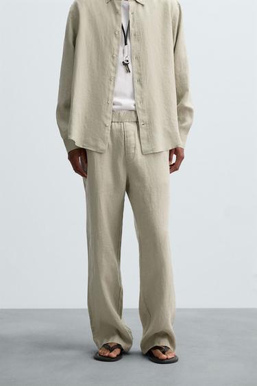 100% LINEN TROUSERS - Light beige by Zara