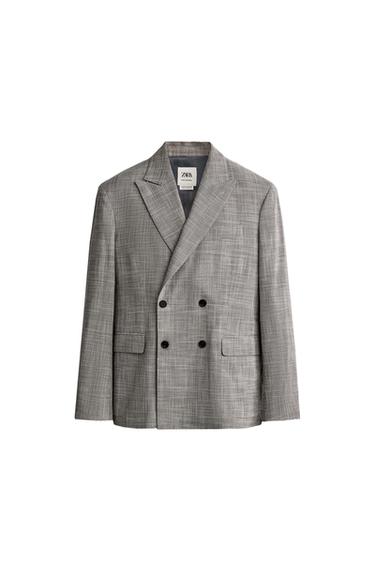 WOOL BLEND CHECK REGULAR FIT SUIT BLAZER - Light grey by Zara