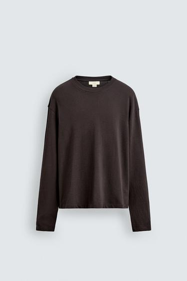 COTTON/LINEN T-SHIRT - Brown by Zara
