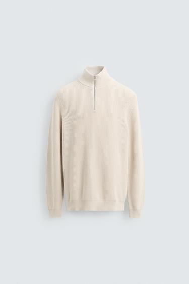 PURL KNIT SWEATER WITH ZIP - Ecru by Zara