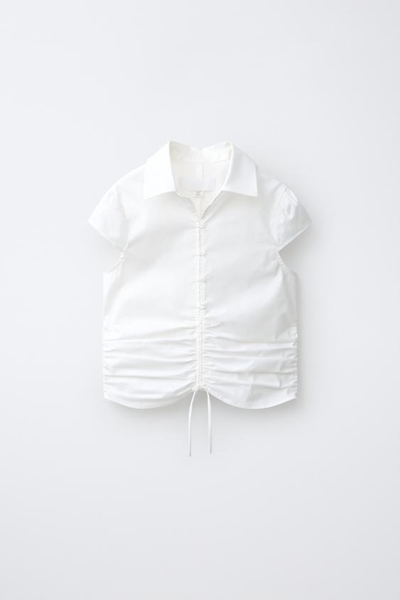 FITTED SHIRT WITH GATHERED HEM - White by Zara - Image 0