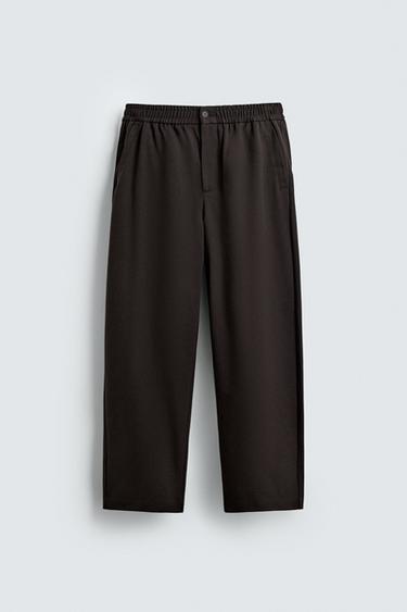 REGULAR FIT JOGGER WAIST TROUSERS - Brown by Zara