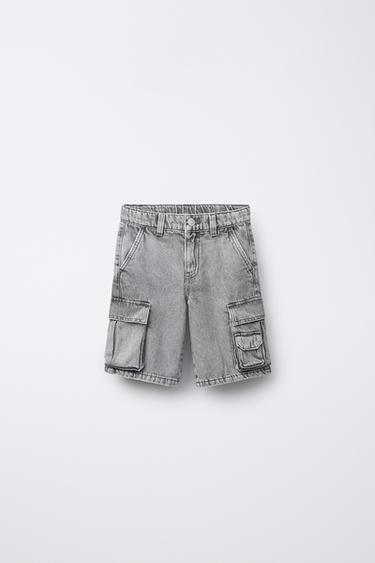 WIDE MULTI-CARGO DENIM BERMUDA SHORTS - Mid-grey by Zara - Image 0
