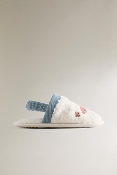 CHILDREN'S TERRY RACING DOG BATHROOM SLIPPERS - White by Zara