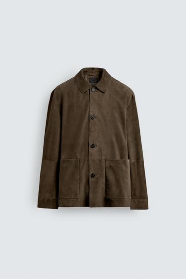 LEATHER SUEDE OVERSHIRT - Olive green by Zara