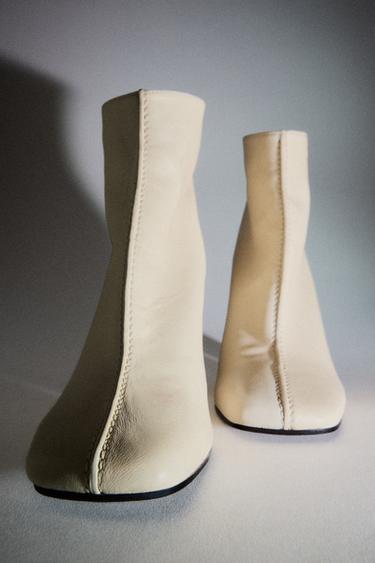 LIMITED EDITION LEATHER HEELED ANKLE BOOTS - Ecru White by Zara