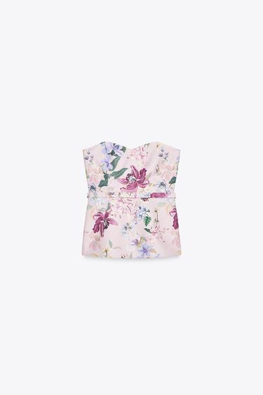 FLORAL PRINT BUSTIER TOP WITH BELT - Multicoloured by Zara
