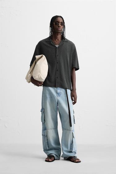 CREASED-EFFECT TEXTURED SHIRT - Anthracite grey by Zara