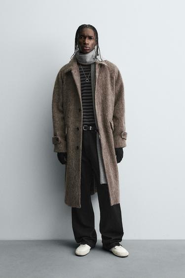 COAT WITH FAUX FUR WOOL BLEND - Sand / Marl by Zara