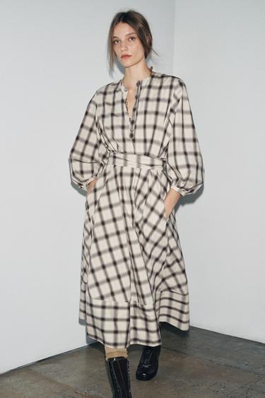 ZW COLLECTION CHECK SHIRT DRESS - Ecru / Blue by Zara