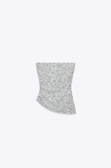 SEQUINNED BANDEAU TOP - Silver by Zara